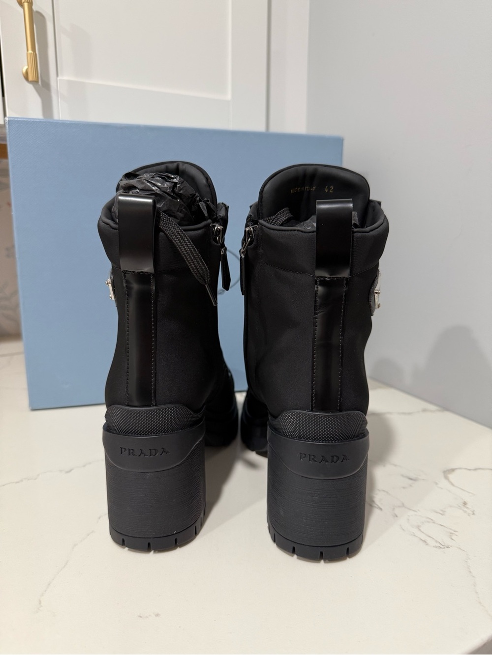 Prada brushed leather and nylon laced booties - Picture 4 of 11